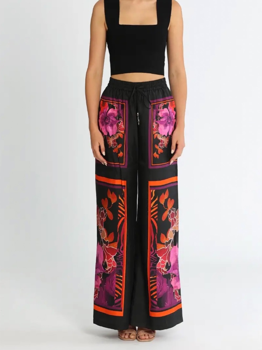 Camilla Silk pants Midnight Poppy